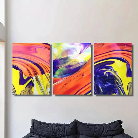 3pcs  Abstract poster with multi-color liquid Metal Print Ready to Hang Art