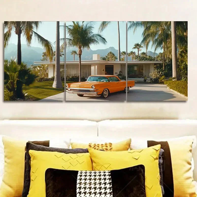 3pcs Mid-century modern car Wall Art Set Canvas Framed 40x60cm - High Quality Print 100% Australian Made Wall Canvas Ready to Hang