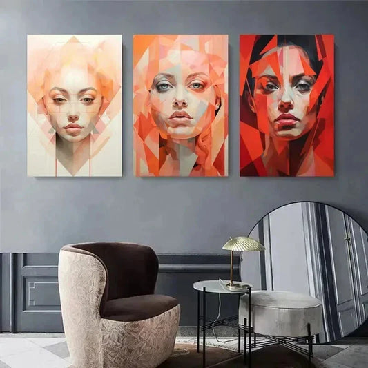 3pcs Vibrant Red and Orange Tones, Modern Metal Print Ready to Hang Art