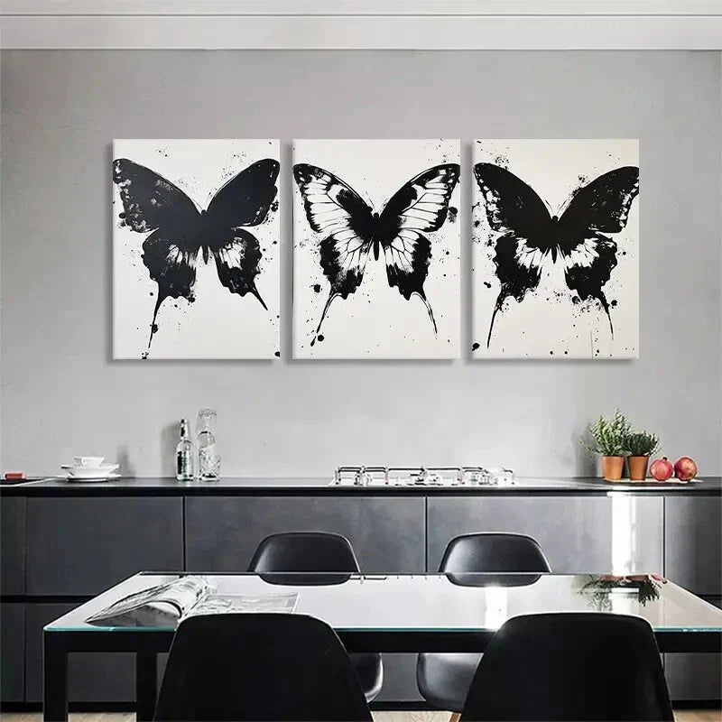3pcs Black and White Butterfly Décor Perfect Wall Art Set Canvas Framed 40x60cm - High Quality Print 100% Australian Made Wall Canvas Ready to Hang