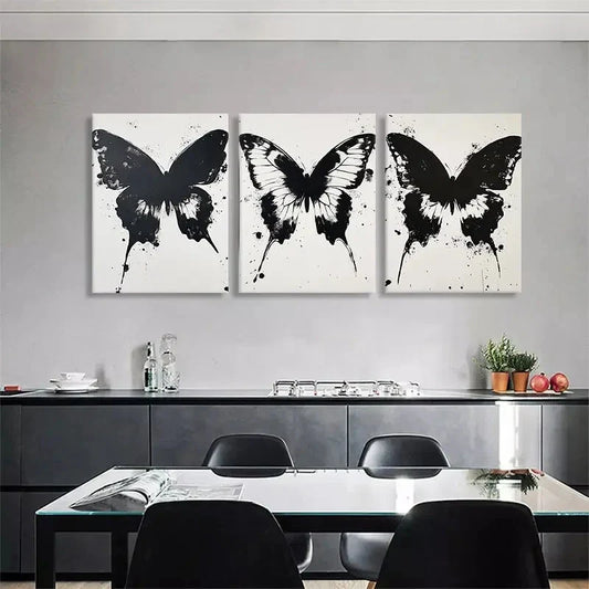 3pcs Black and White Butterfly Décor Perfect Wall Art Set Canvas Framed 40x60cm - High Quality Print 100% Australian Made Wall Canvas Ready to Hang