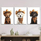 3pcs Dog, cowboy hat, portrait, Metal Print Ready to Hang Art