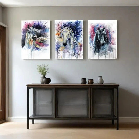 3pcs Horse Animal Painting Prints Metal Print Ready to Hang Art