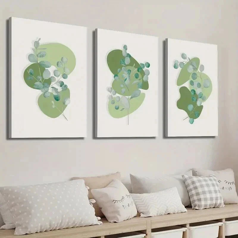 3pcs Abstract Geometric Shapes Botanical Leaves Wall Art Set Canvas Framed 40x60cm - High Quality Print 100% Australian Made Wall Canvas Ready to Hang
