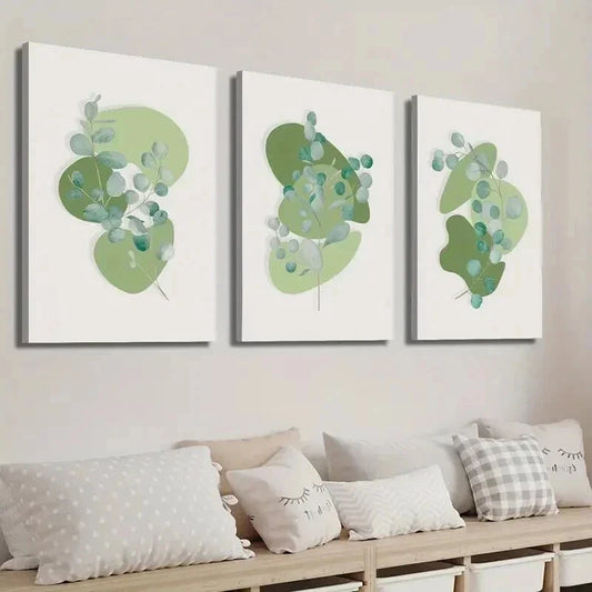 3pcs Abstract Geometric Shapes Botanical Leaves Wall Art Set Canvas Framed 40x60cm - High Quality Print 100% Australian Made Wall Canvas Ready to Hang