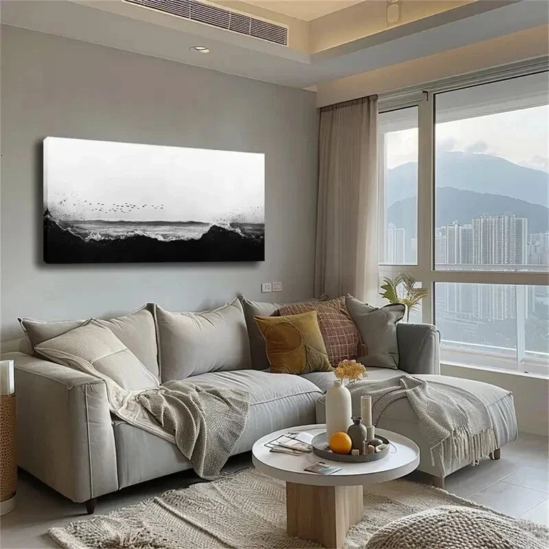 Turbulent Sea Surface Flocks Wall Art Canvas Office Home Room Framed 120x60cm