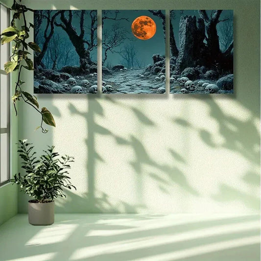 3pcs Path, skeleton Art Painting  Metal Print Ready to Hang Art