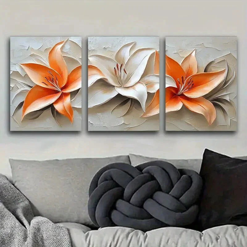 3pcs  Oil painting orange lilies Metal Print Ready to Hang Art