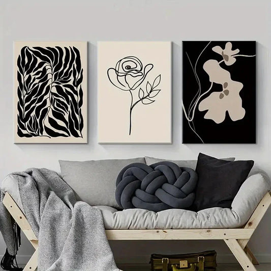 3pcs Black and White Plant Flowers Metal Print Ready to Hang Art