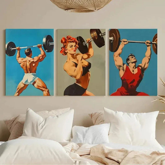 3pcs Retro Gym Poster Printable Heavy lifting Metal Print Ready to Hang Art