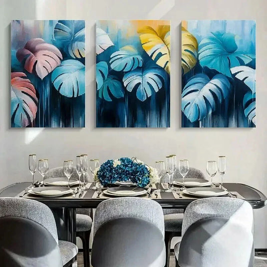 3pcs Elegant Vibrant Tropical Leaf Design Metal Print Ready to Hang Art