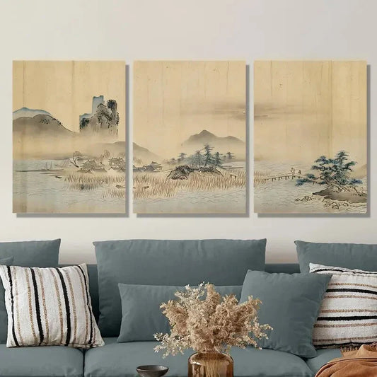 3pcs Ukiyo-e vintage Japanese landscape  Wall Art Set Canvas Framed 40x60cm - High Quality Print 100% Australian Made Wall Canvas Ready to Hang