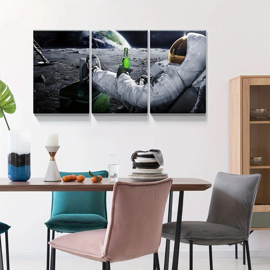 3pcs Astronauts Drinking Beer Metal Print Ready to Hang Art