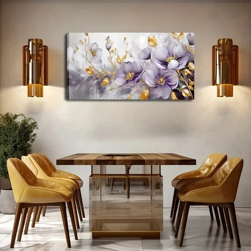 Elegant Light Purple Floral Wall Art Canvas Office Home Room Framed 120x60cm