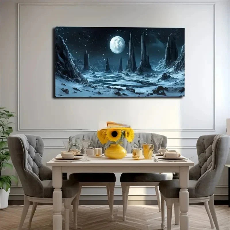 Full Moon & Icy Mountains Wall Art Canvas Office Home Room Framed 120x60cm