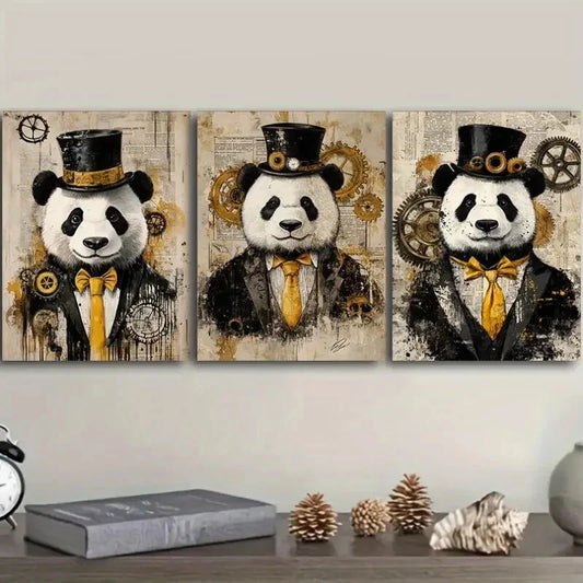 3pcs Cyberpunk panda Painting Metal Print Ready to Hang Art