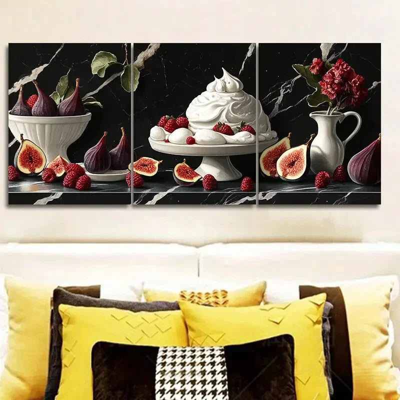 3pcs Dessert cake Art Painting Metal Print Ready to Hang Art