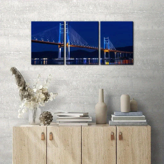 3pcs Neon Light Golden Gate Bridge View Metal Print Ready to Hang Art