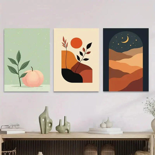 3pcs Peach, Sunset, And Night Sky Abstract Wall Art Set Canvas Framed 40x60cm - High Quality Print 100% Australian Made Wall Canvas Ready to Hang