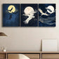 3pcs Cranes Fly Under the Moon Darkness Night Wall Art Set Canvas Framed 40x60cm - High Quality Print 100% Australian Made Wall Canvas Ready to Hang