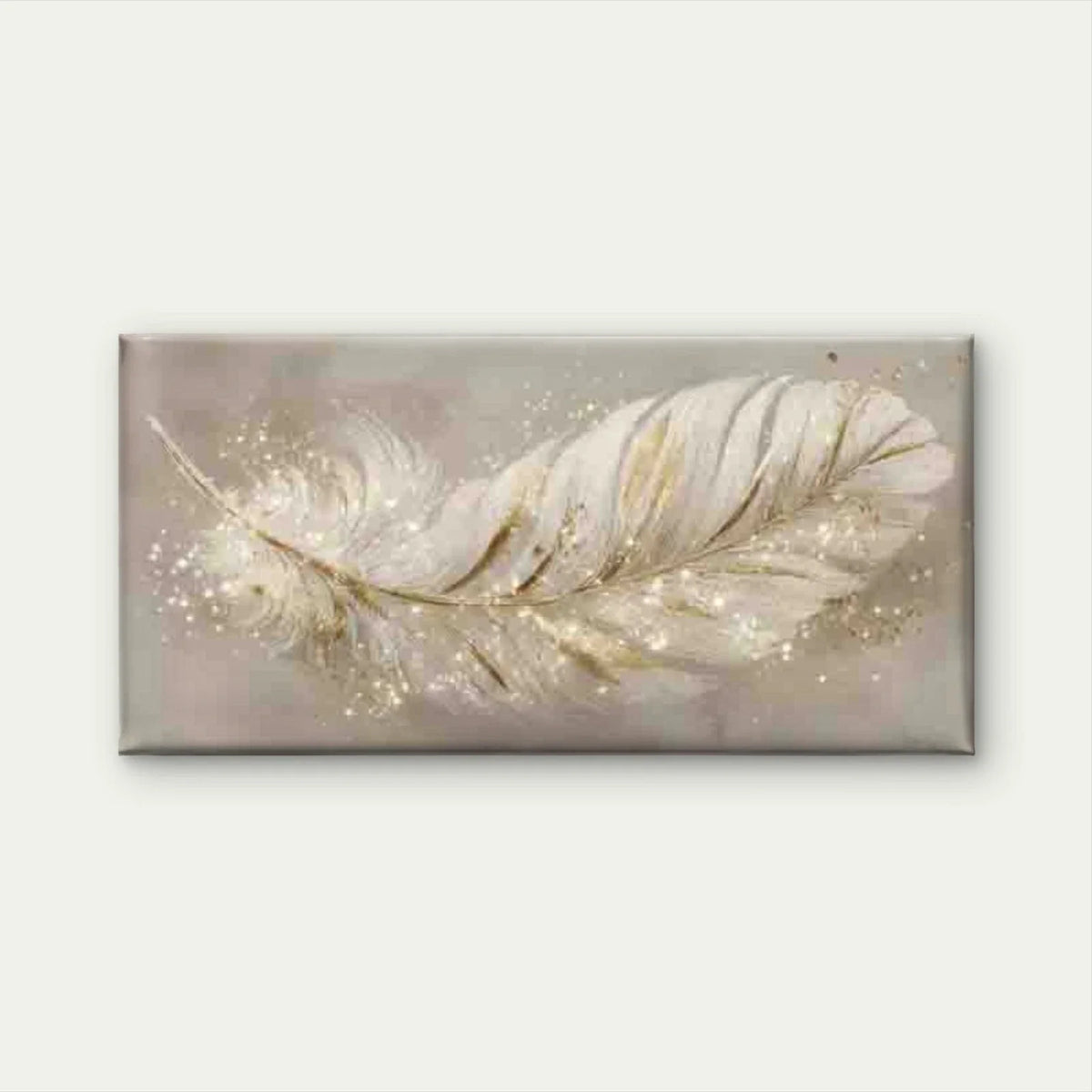 Golden Sparkle Feather Wall Art Canvas Office Home Room Framed 120x60cm