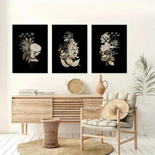 3pcs Trendy Dark Floral Watercolor Greenery Metal Print Ready to Hang Art