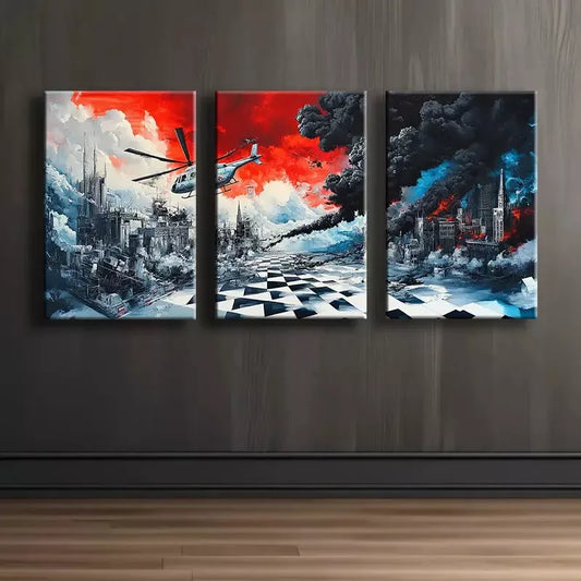 3pcs Urban helicopter Landscape Canvas Framed 40x60cm - High Quality Print 100% Australian Made Wall Canvas Ready to Hang
