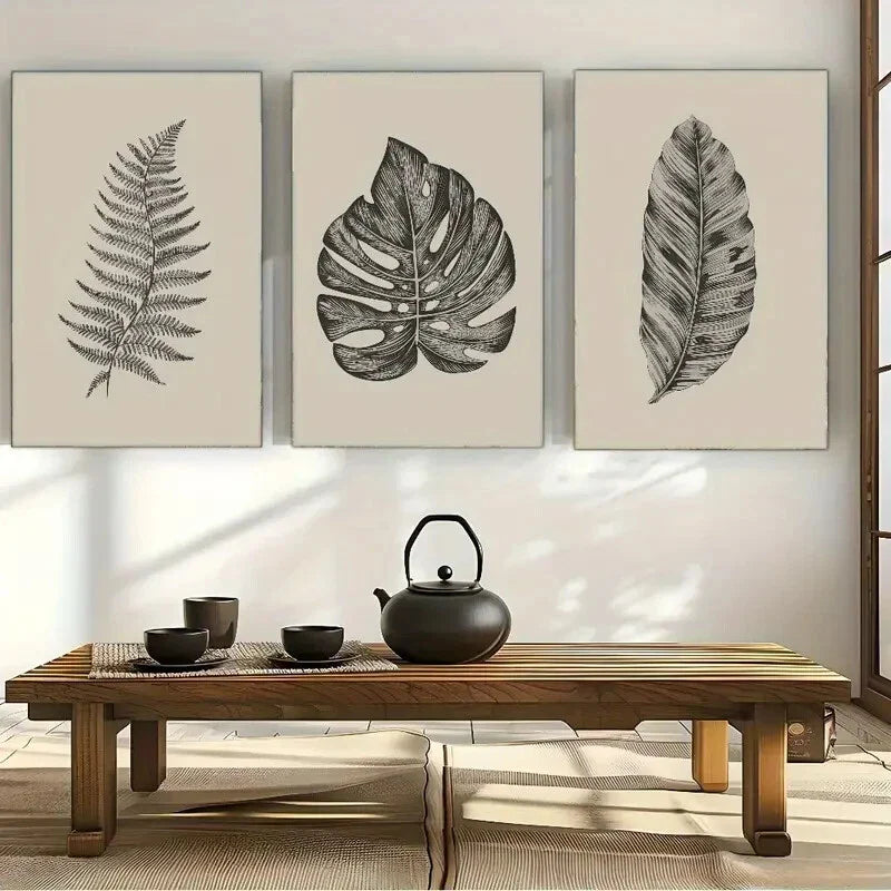 3pcs Botanical Art Leaves Poster Decorative Metal Print Ready to Hang Art