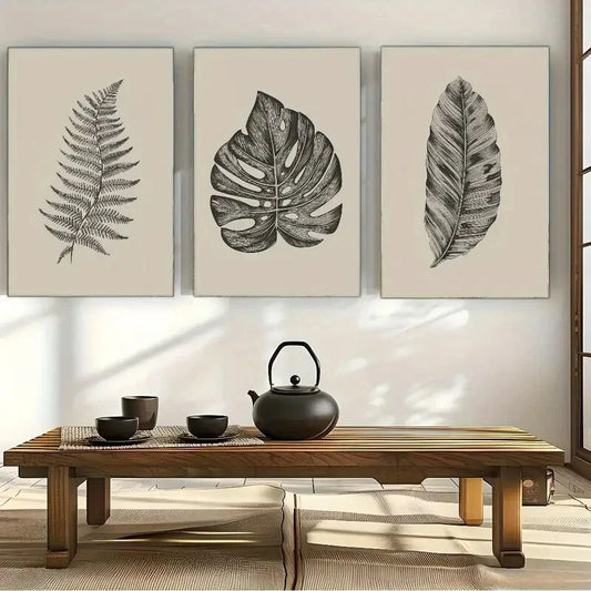 3pcs Botanical Art Leaves Poster Decorative Metal Print Ready to Hang Art