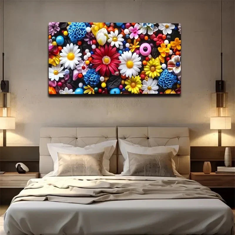 Various Colored Flowers Wall Art Canvas Office Home Room Framed 80x45cm