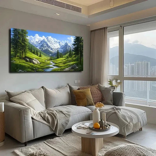 Greenery & Mountainous Nature Wall Art canvas office home room framed 120x60cm