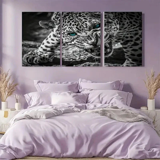3pcs Black and White Wildlife Green Eyes Metal Print Ready to Hang Art
