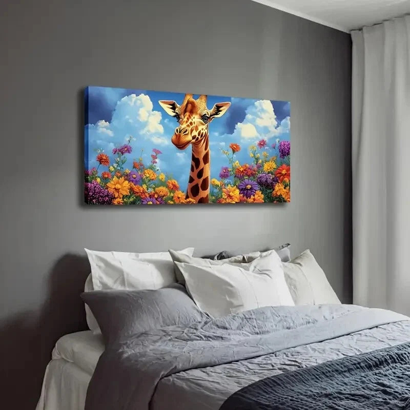 Adorable Giraffe Brown Spots Wall Art Canvas Office Home Room Framed 120x60cm