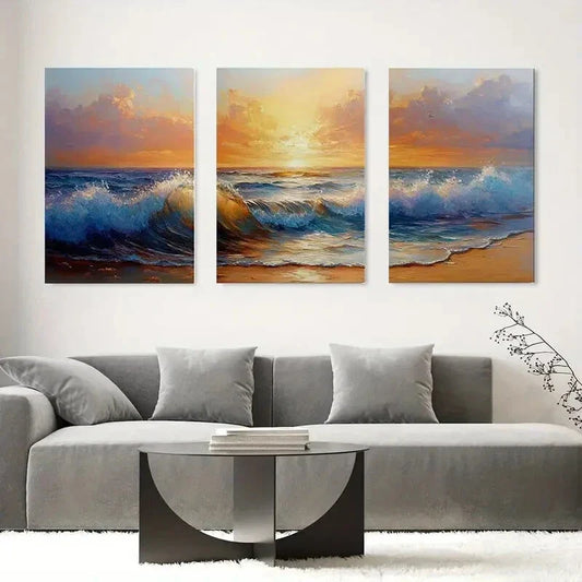 3pcs Sunset Ocean Beach Scenes Metal Print Ready to Hang Art