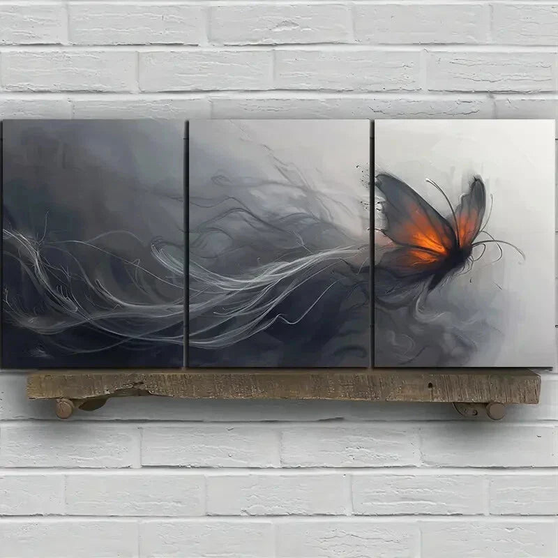 3pcs Abstract Butterfly Modern Black & Golden Metal Print Ready to Hang Art
