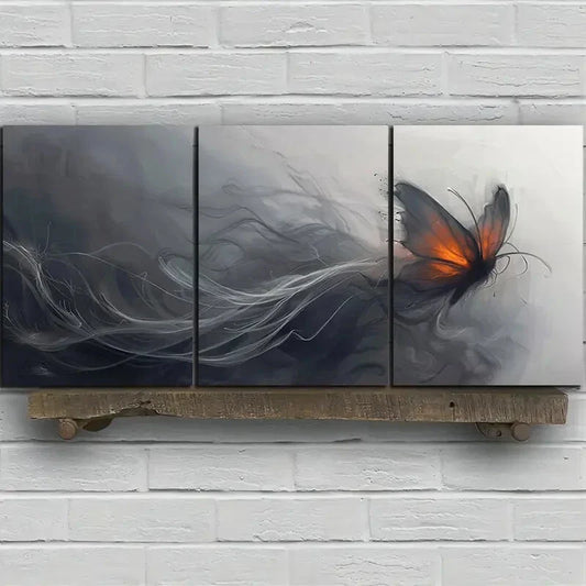 3pcs Abstract Butterfly Modern Black & Golden Metal Print Ready to Hang Art