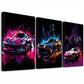3pcs Neon Decorative Graffiti Style Sports cars Wall Art Set Canvas Framed 40x60cm - High Quality Print 100% Australian Made Wall Canvas Ready to Hang