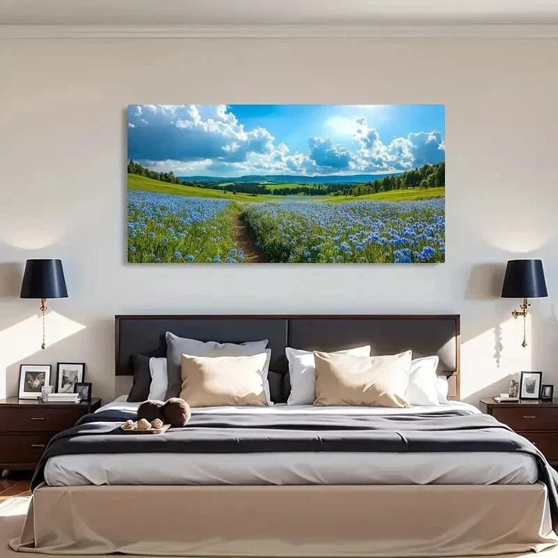 Landscape Serene Sky Flowers Wall Art Canvas Office Home Room Framed 120x60cm