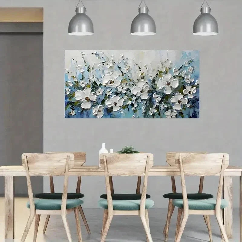Elegant Blue Crayon Flower wall canvas office home room framed 120x60cm