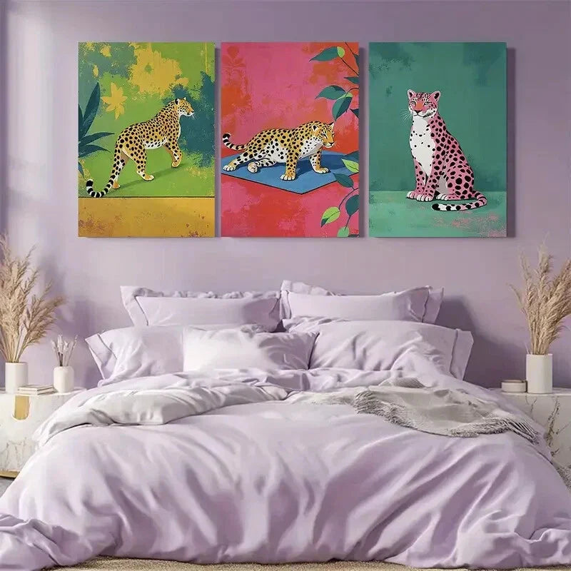 3pcs Bold and Colorful Jungle Playful Metal Print Ready to Hang Art