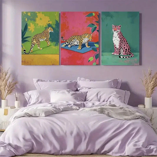 3pcs Bold and Colorful Jungle Playful Metal Print Ready to Hang Art