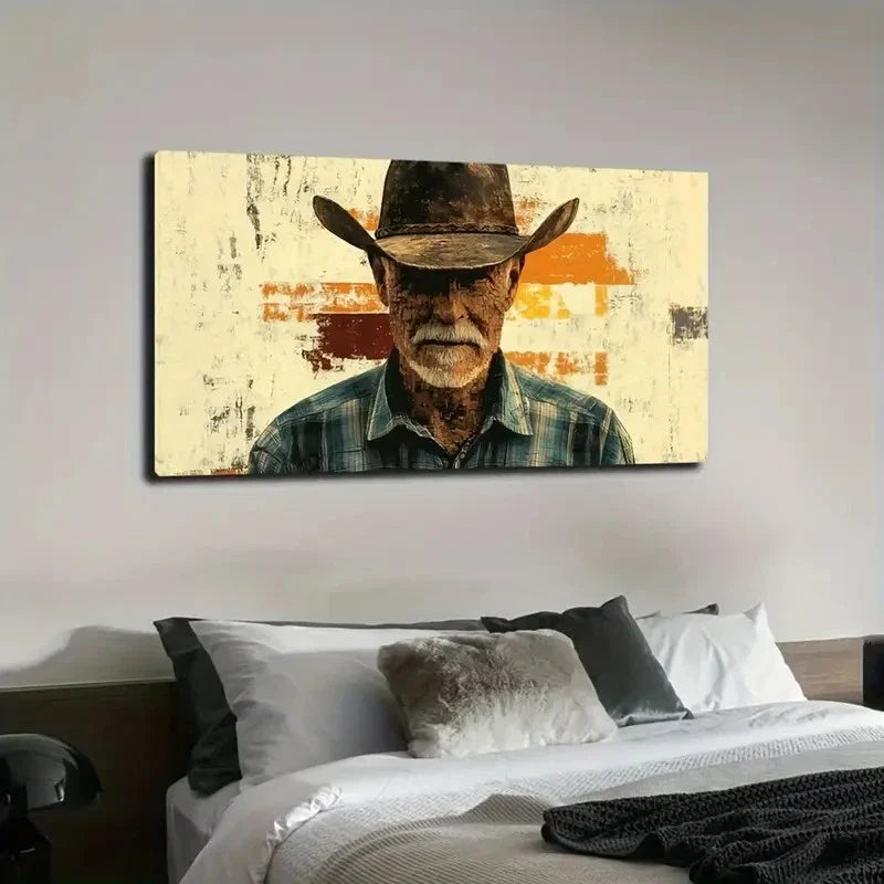 Vintage Cowboy Modern Wall Art Canvas Office Home Room Framed 120x60cm