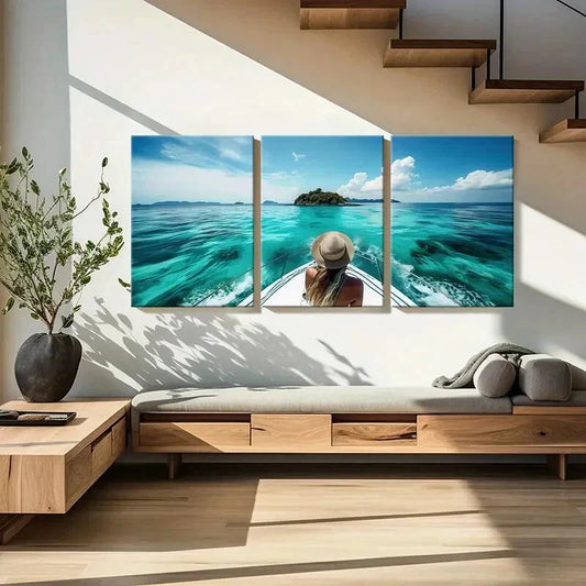 3pcs Turquoise Waters, Island Paradise Metal Print Ready to Hang Art