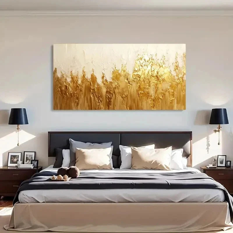 White Flowers Golden Accent Wall Art Canvas Office Home Room Framed 80x45cm