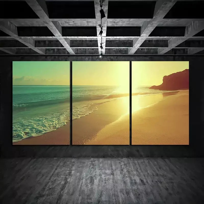 3pcs Beautiful Beach Sunset in Spain Canvas Framed 40x60cm - High Quality Print 100% Australian Made Wall Canvas Ready to Hang