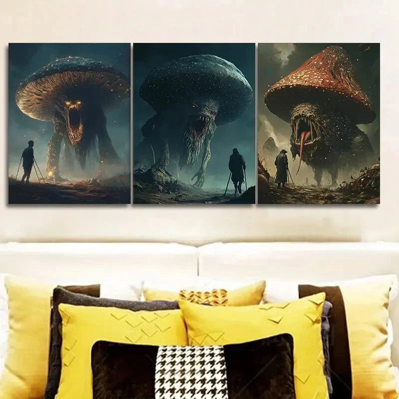 3pcs Mushroom monster (7) Wall Art Set Canvas Framed 40x60cm - High Quality Print 100% Australian Made Wall Canvas Ready to Hang