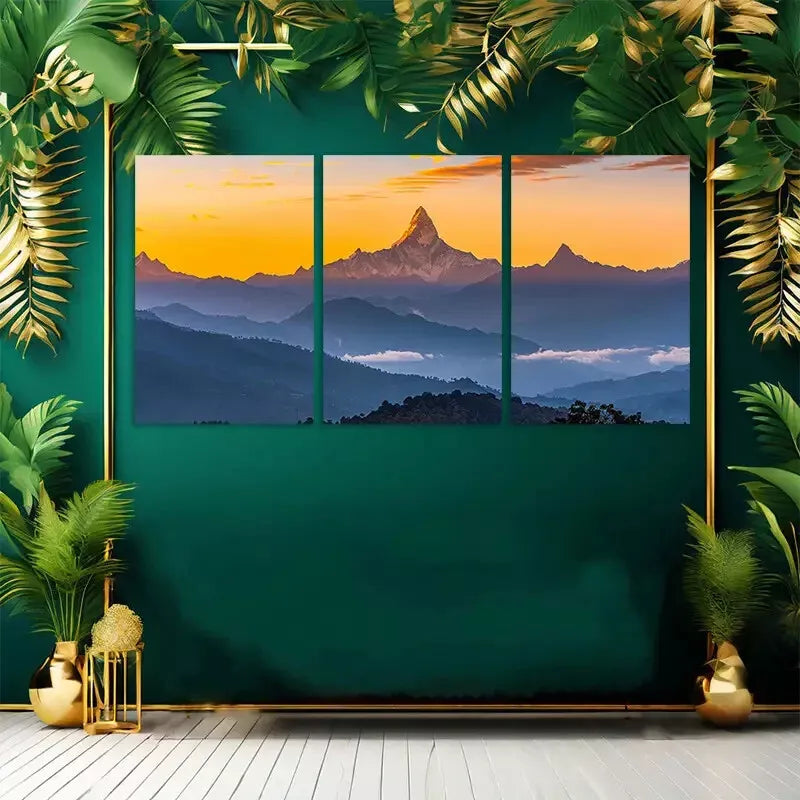 3pcs Annapurna Range Himalayas Silhouette Canvas Framed 40x60cm - High Quality Print 100% Australian Made Wall Canvas Ready to Hang