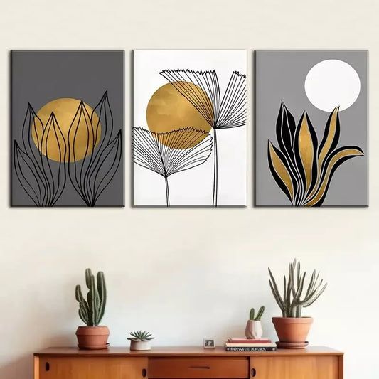 3pcs Featuring Abstract Line Flowers, Plant  Wall Art Set Canvas Framed 40x60cm - High Quality Print 100% Australian Made Wall Canvas Ready to Hang