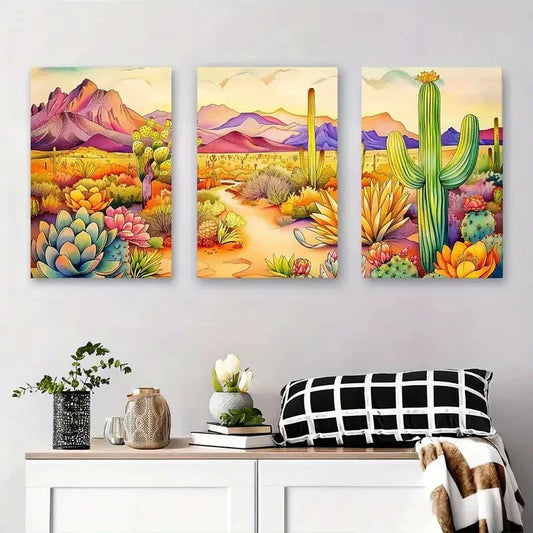 3pcs Vibrant Cactus & Succulent Design, Metal Print Ready to Hang Art