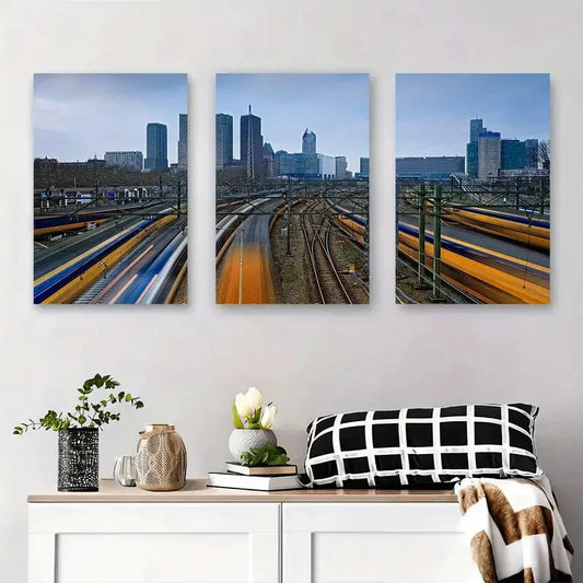 3pcs Three Pieces of Abstract Floral Geometric Metal Print Ready to Hang Art